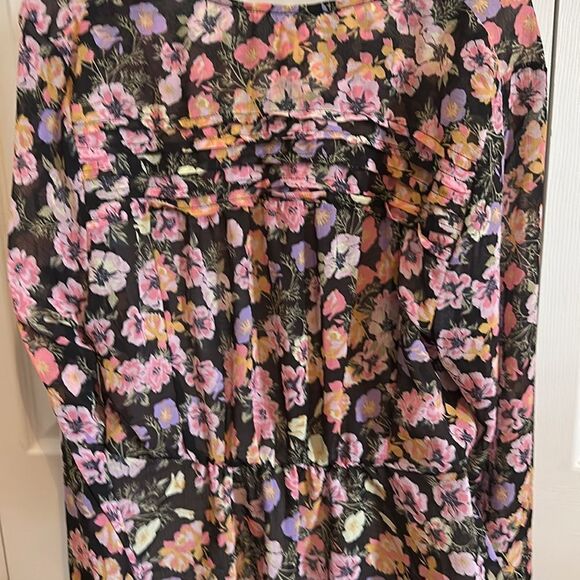 Free People Maybel Blouse Top Shirt Tie-up Floral Black Combo Large L NWT - Picture 10 of 12